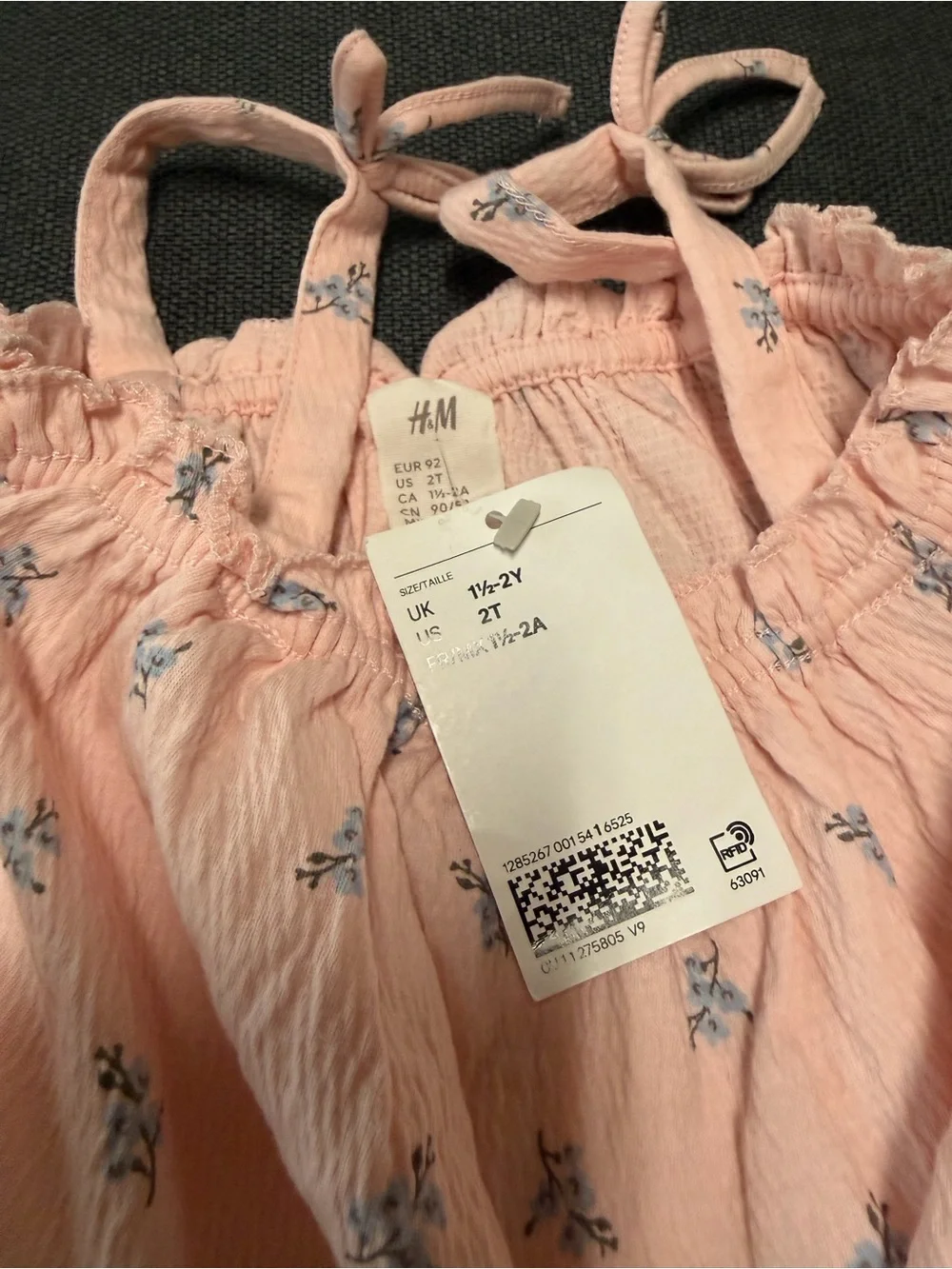NWT H&M RUFFLE-TRIMMED MUSLIN ROMPER SUITS Sz 2T